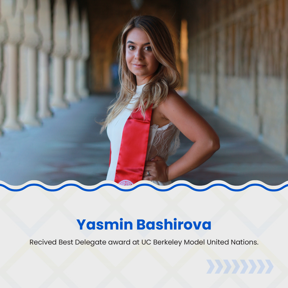 Yasmin Bashirova at Stanford University, reflecting on her educational journey that led to founding Wrapt.